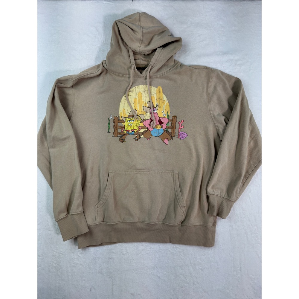 Nickelodeon SpongeBob SquarePants Cowboy Graphic Hoodie Tan Mens Large